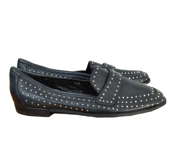 Chelsea & Violet Women’s Loafers Black Studded Leather Flats Size - Picture 4 of 8